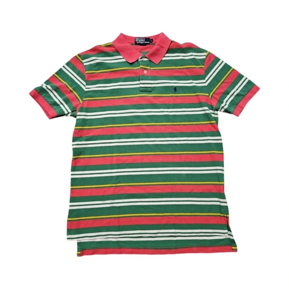 Polo‎ Ralph Lauren Striped Polo Shirt Mens Large Green Pink Rugby Preppy